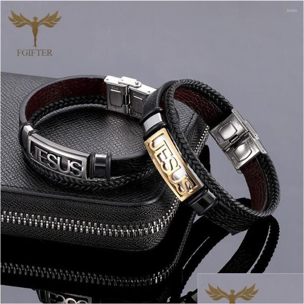 Charme Pulseiras Aço Inoxidável Cruz Cristã Jesus Pulseira Para Homens Mulheres MTI Camada De Couro Pulseiras Jóias Acessórios Drop Deliv Dhosy