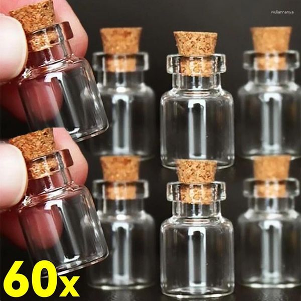 Aufbewahrungsflaschen 60/10 Stück Mini-Klarglas mit Korkstopfen Nachrichtenflasche Leer Gewürz DIY Wunsch treibende Geschenke