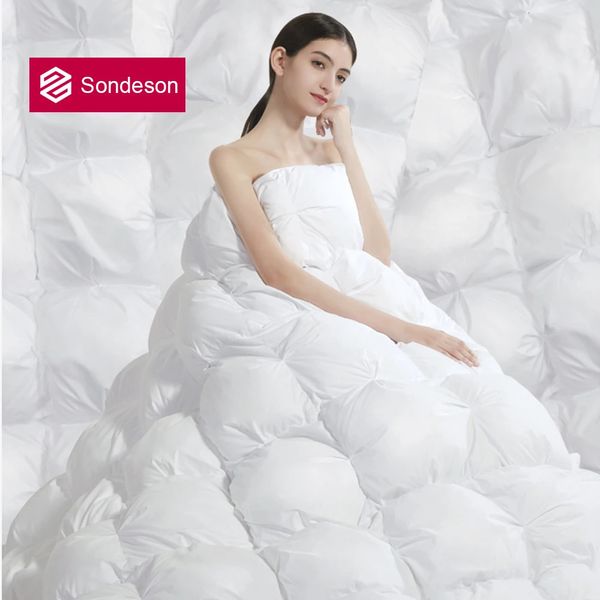 Комплекты одеял Sondeson Luxury, 100% белый гусиный пух, наполнитель, 3D-хлеб, пододеяльник, одеяло, зимнее всесезонное одеяло, хлопковая оболочка, 1 шт., 231215