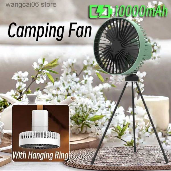 Elektrische Ventilatoren Tragbarer Ventilator Campingventilator 10000 mAh wiederaufladbarer Miniventilator USB Outdoor Camping Deckenventilator Stativständer Desktop-Ventilator T231216