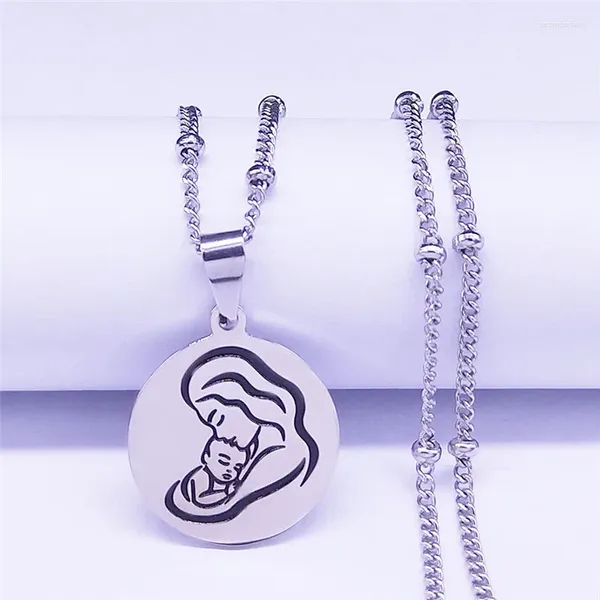 Pingente colares mãe e bebê charme de aço inoxidável cor prata pequena corrente para mulheres jóias bijoux femme n3758s07