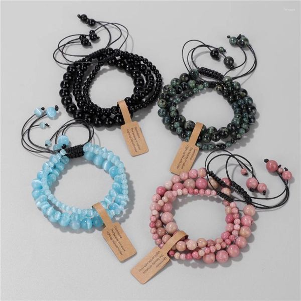 Braccialetti di collegamento 3 pezzi perline di pietra naturale set fatti a mano occhio di tigre agate braccialetto di corda intrecciata per uomini donne gioielli di guarigione Reiki