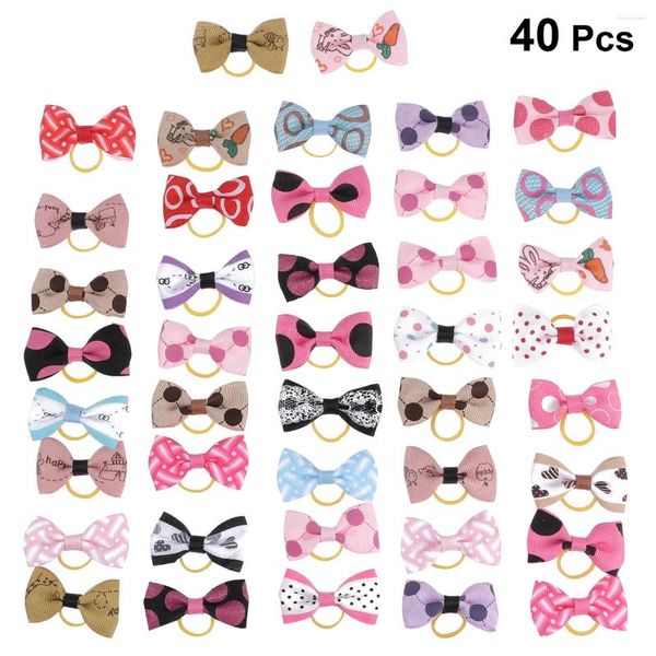 Vestuário para cães 40 Pcs Pet Hair Rope Ring Girl Bows para Stretch Tie Puppy Acessórios Titular