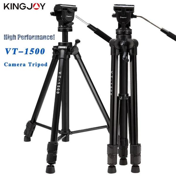 Aksesuarlar Kingjoy VT1500 Video Kamera Stand Stand Alüminyum Taşınabilir Kamera Standı 3way Pan/Tilt Head ile Canlı Gösteri 3 Bölümü