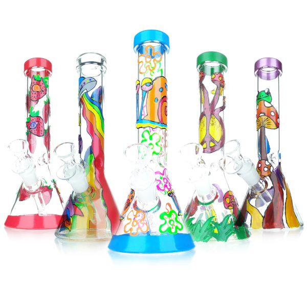 Fantasia arco-íris vidro bong sapo cogumelo com difusor downstem água narguilé seco erva dab rigs morango bong fumar tubo de água de vidro bj