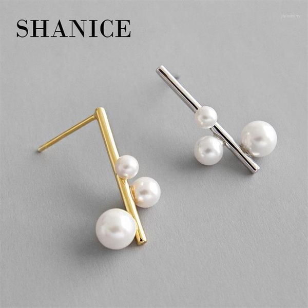 Stud SHANICE Lady 100% reale puro argento sterling 925 temperamento di nicchia geometria conchiglia orecchino di perla gioielli per le donne Whole1280E