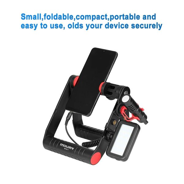 Accessoires Mouriv Universal Foldable Smartphone Video Rig Smartphone Video Stabilisator Grip Stative Mount Integrierte Kaltschuh 1/4 