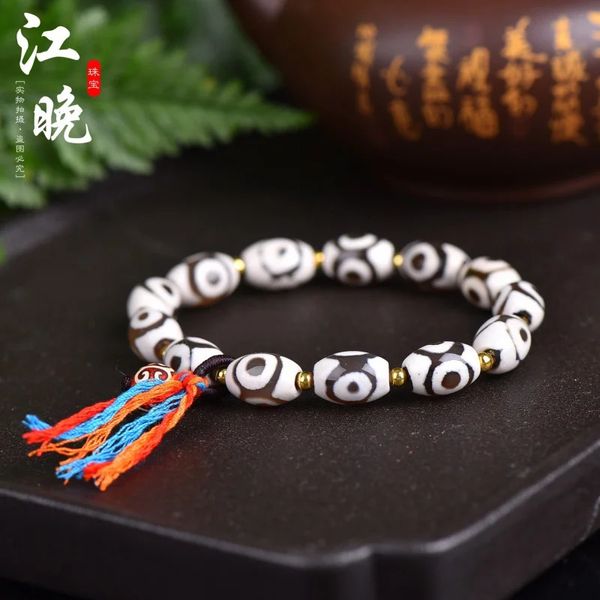 Charme Pulseiras Ágata Natural Três Olhos Jadified Tibet Beads Ruyi Fret Fio de Algodão Único Anel Pulseira 231215