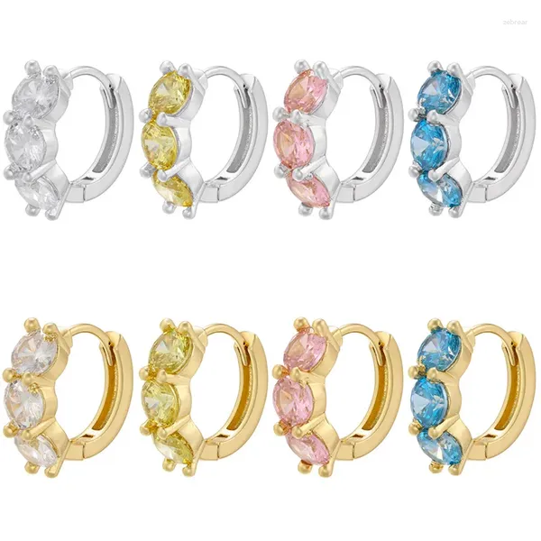 Orecchini a cerchio EYIKA Trendy placcato oro Tre rotondi blu giallo rosa zircone cristallo Huggie per donna delicato piccolo orecchino