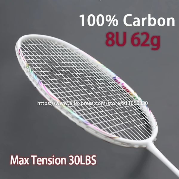 Badminton Raketleri Süper Light 8U 62G Badminton Raketleri ile String Torbaları Profesyonel Eğitim Gökkuşağı Raket Hız Padel Yetişkin Sporları için 231216