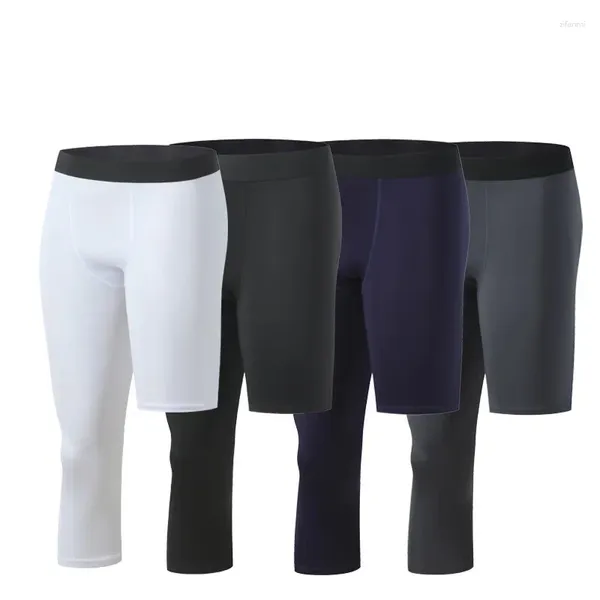 Calças masculinas de uma perna leggings treinamento esportivo fitness longos e curtos pés bottoms sete pontos secagem rápida roupas masculinas