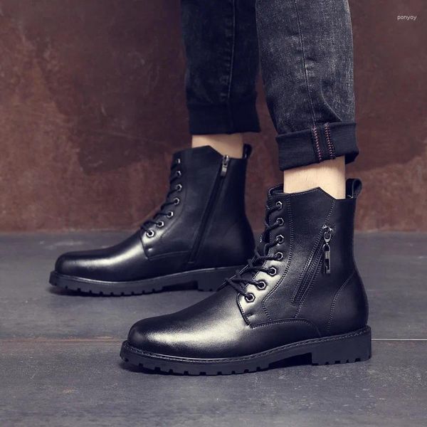 Stivali stile inglese moda uomo Militray nero scarpe in morbida pelle stivale da moto alto gentiluomo bello corto Botas maschio