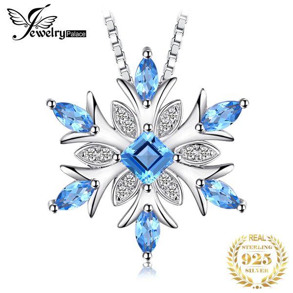 Halsketten JewelryPalace Schneeflocke natürlicher blauer Topas 925 Sterling Silber Anhänger Halskette für Frau Edelstein feiner Schmuck ohne Kette