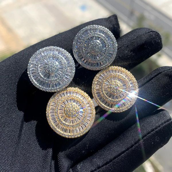 Brincos de garanhão cor de ouro gelado micro pave bling cz studs para mulheres luxo punk hip hop rock homens 23mm jóias redondas