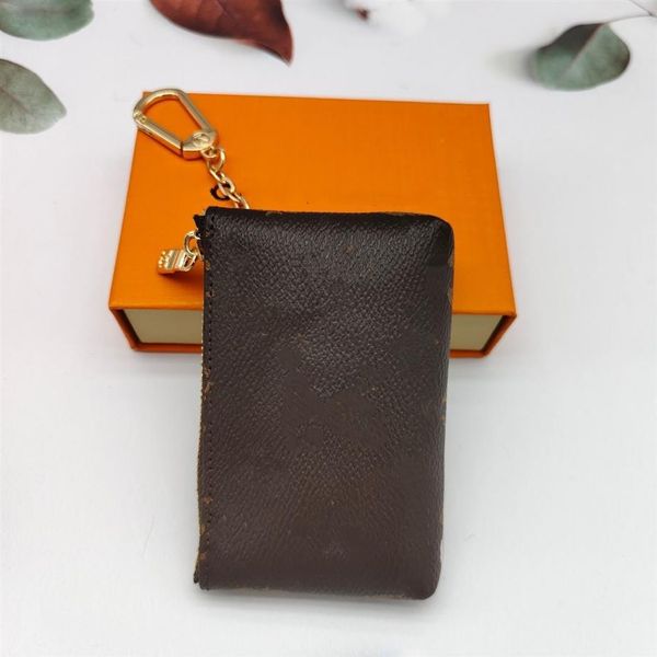 Titular do cartão de crédito chaveiros anéis de couro marrom flor moeda bolsas bolsa carteira chaveiros jóias designer moda feminina saco pen196h