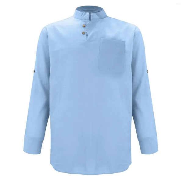 Camisas casuais masculinas cor sólida e camisa de gola alta elegante ajuste fino grande alto