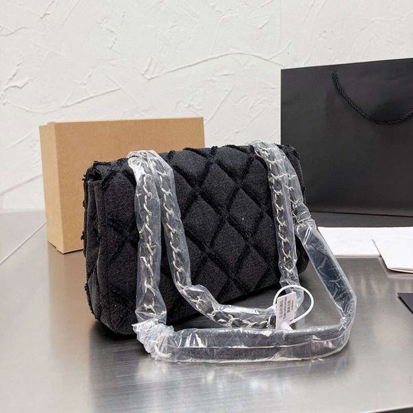 Дизайнерские сумки CC Женские сумки на ремне кошельки с клапаном Винтажная сумка Темно-синяя джинсовая серебряная цепочка Фурнитура для ремней Lux