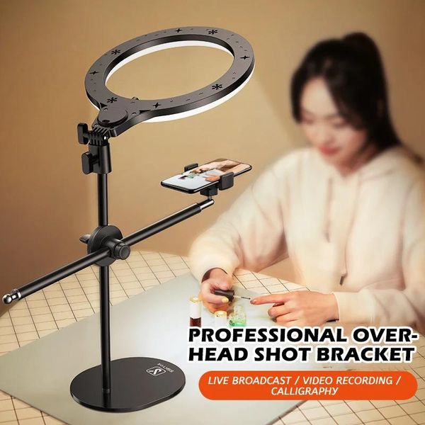 Accessoires Monopod Mount Bracket mit LED -Ring -Blitzleuchte -Lampen -Tischtop Stativ mit Handyhalter Overhead Shot für Nagelkunst