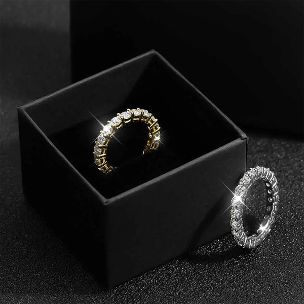 Yüzük Tüm Kadın Sırası Yüzük 925 STERLING Gümüş D ​​Platin Diamond Ring Ebedi Düğün Butik Takı AA230417