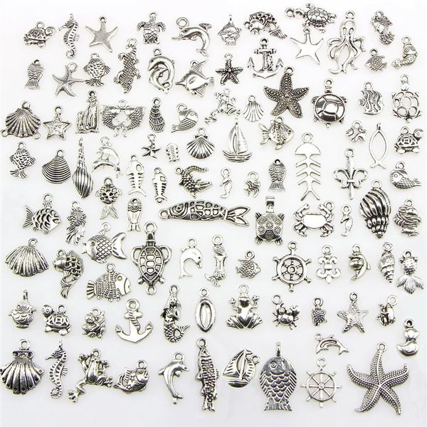 Смешанные 100 дизайнов, морская черепаха, лягушка, русалка, краб, крокодил, осьминог, рыбья кость, морская тема, подвески, подвески для ожерелья «сделай сам», Bang221D