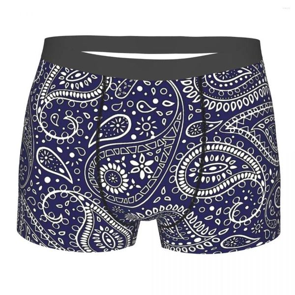 Cuecas muito boêmia arte paisley - azul e branco camuflagem exército homme calcinha masculina roupa interior ventilar