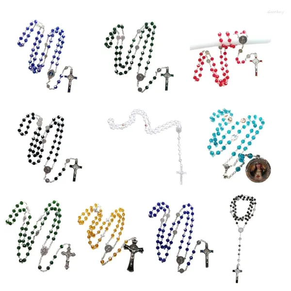 Correntes Rosário Beads Colar Oração Católica para Cruz Solo Sagrado e Colares de Crucifixo