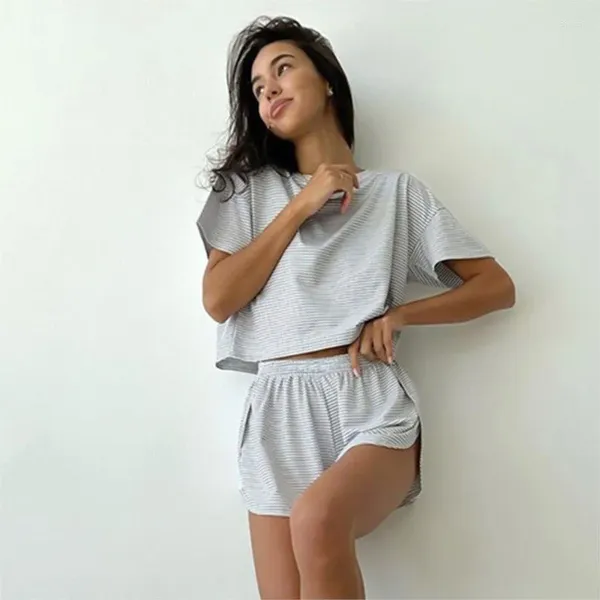 Roupa de banho feminina saídas de banho de praia mulheres cobrir pareo beachwear saída saia 2023 malha listra pijama solto manga curta shorts terno