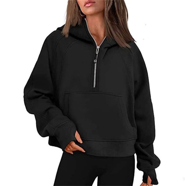 1lululemen-48 Autunno Inverno Tuta da yoga Scuba Felpa con cappuccio Mezza zip Maglione sportivo da donna Giacca da palestra ampia Fitness Cappotto corto in peluche Felpa 8