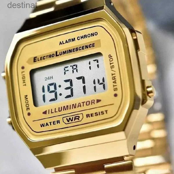 Montres femmes F91W femmes LED montres numériques pour hommes Vintage en acier inoxydable lien montre-bracelet bracelet bande pour Couple carré bracelet horloge L231216
