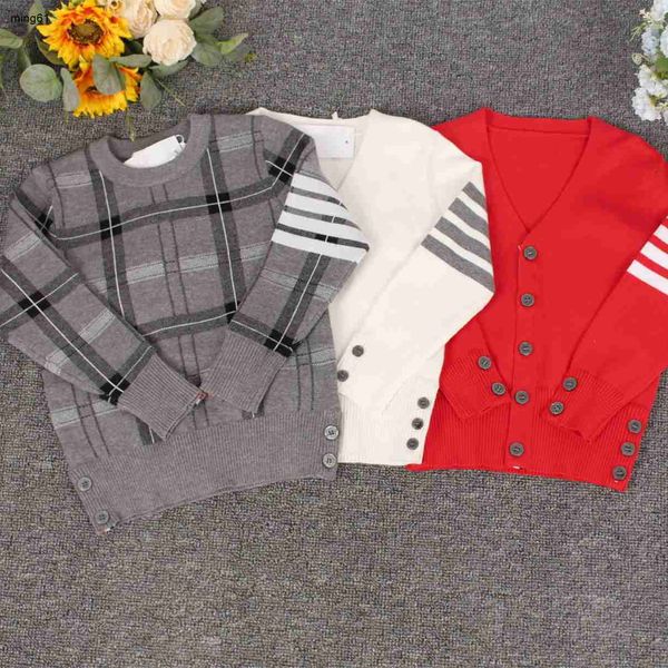 Maglione per bambini di marca Autunno/Inverno Cardigan per bambini con design a strisce incrociate multi colore Taglia 100-150 Giacca per bambina lavorata a maglia di design Dec05