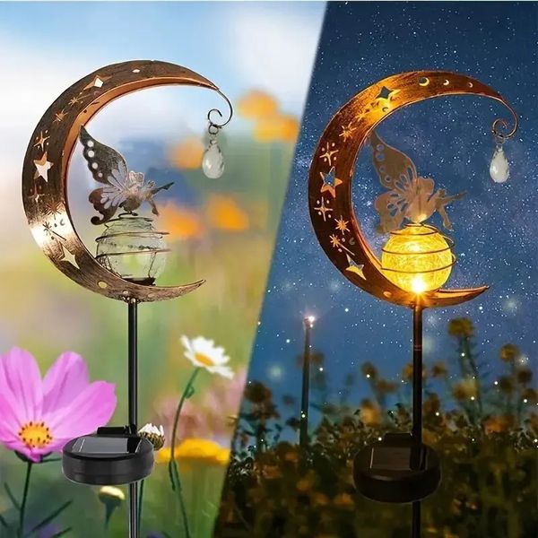 Decorações de Natal Jardim Luzes Solares Pathway Stake Moon Fada Globo de Vidro com Decoração de Anjo Ao Ar Livre Decorativo À Prova D 'Água Para Quintal 231216