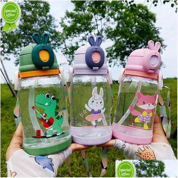 Wasserflaschen Große Kapazität Große Bauchflasche Tasse Mit St Shoder Strap Kawaii Krug 1000 ml Für Kind Kinder Mädchen Aufkleber Drop Lieferung Dhxkm