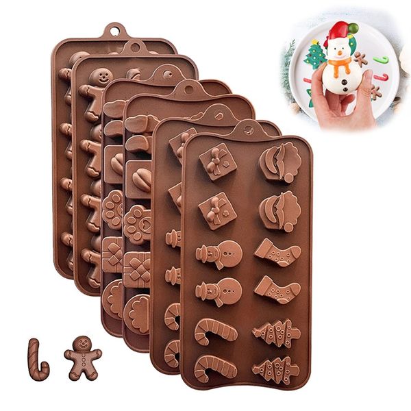 12 15 agujeros Navidad Chocolate silicona molde jengibre hombre Santa galleta molde gelatina o pudín postre horneado moldes Q835