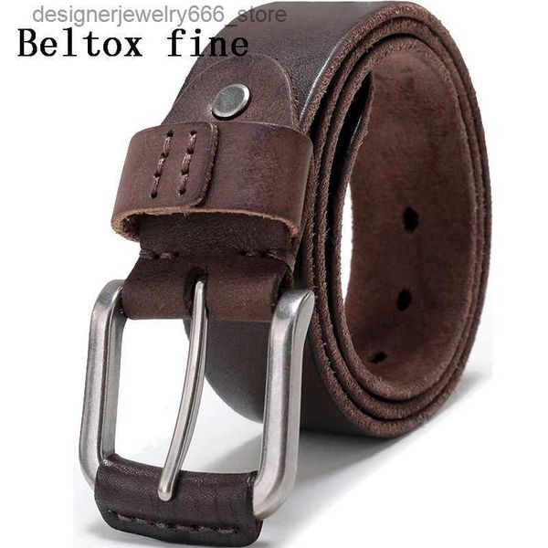 Cinture Cintura classica da uomo in pelle di mucca pieno fiore 3,8 cm di larghezza Designer robusta cintura Jean con cuciture a mano nera e caffè Q231216