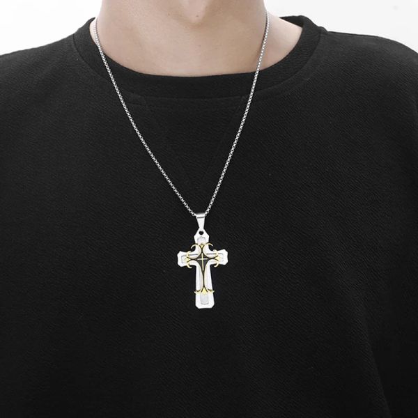 Moda personalidade homem cruz colar 14k ouro branco cruz jóias cristianismo pingente colares para homens festa presente de aniversário