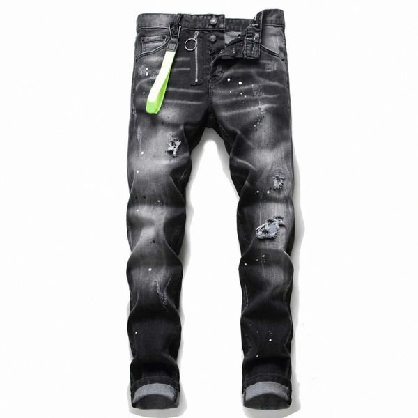 Jeans firmati da uomo Badge Strappi Stretch Slim Fit Lavato Biker Moto Denim Pantaloni con pannelli Moda Donna Top Materiale jeans viola di qualità superiore f9Rk #