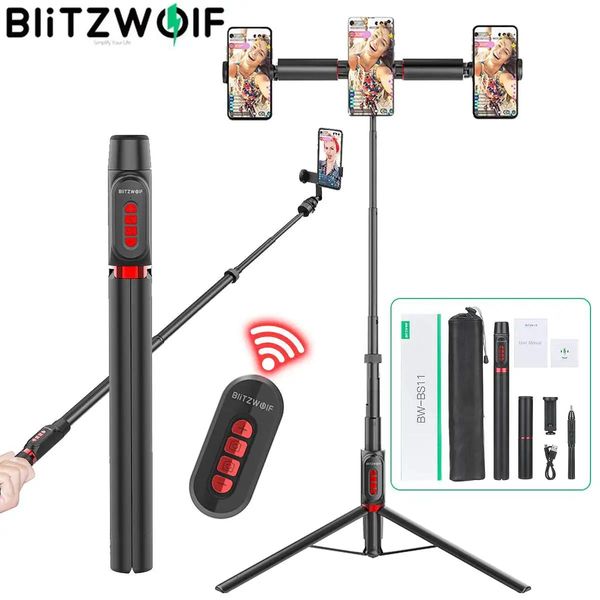 Tutucular Blitzwolf Hepsi Kablosuz Selfie Stick Çok Fonksiyonlu Telefon Telefonlar / DSLR / Spor Kamerası için Tripod Denge Dengeleyicisi