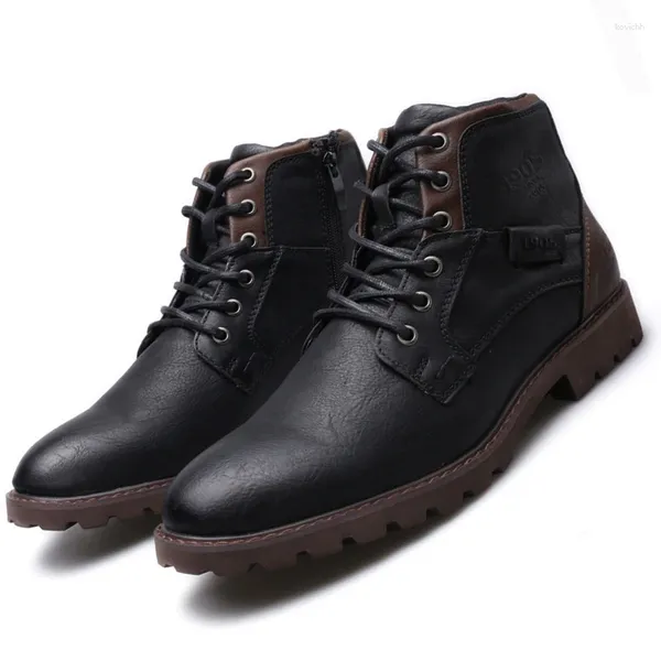 Stiefel Männer 2023 Military Man Taktische Britischen Stil Pu-Material Schnüren Für Männer Einfarbig Casual Schuhe