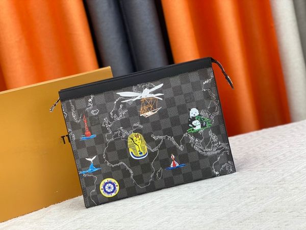 Borse firmate Portafogli lunghi da uomo Borse con stampa di lettere con graffiti ad acquerello Portamonete con mappa scozzese Borse da lavaggio Pochette Pochette Porta carte Borse per il trucco da donna Tasche