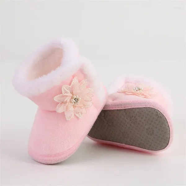 Зимние сапоги для первых ходунков для девочек, зимние теплые детские прогулочные туфли до щиколотки с цветочным рисунком для малышей