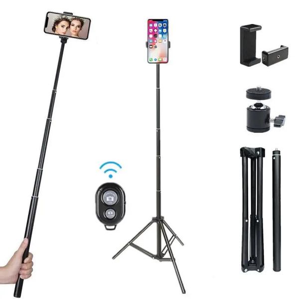 Supporti Supporto per treppiede Selfie Stick da 63 pollici per Gopro Action camera Anello luminoso leggero con supporto per telefono per IPhone 11 Max Live Stream