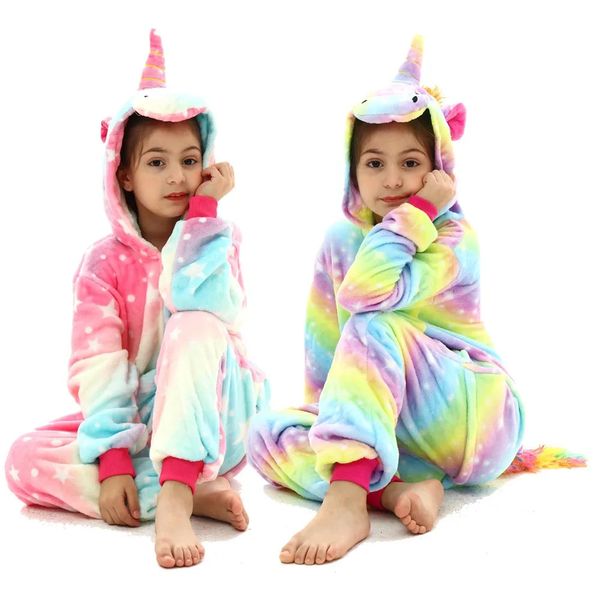 Pijama Unicorn Kigurumi Kapşonlu Hayvan Karikatür Tulumları Panda Licorne Kids Onesies Sweet Girls 231215