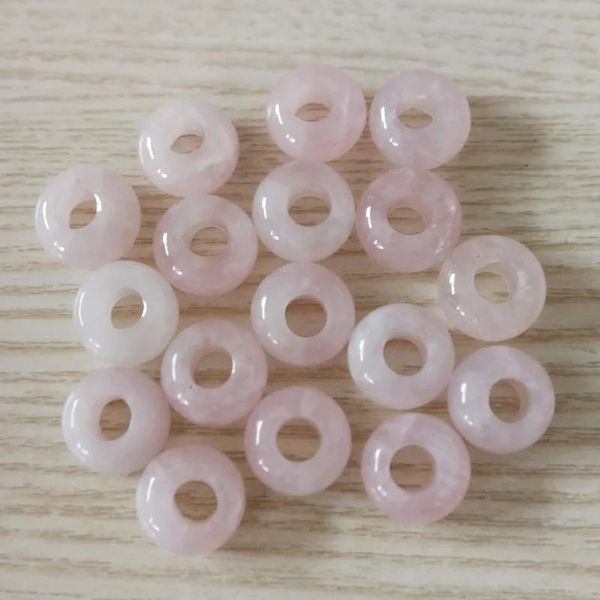 Perle di pietra di cristallo rosa naturale di modo di cristallo rotonde 14x8mm perline con foro grande per il braccialetto all'ingrosso 50 pz / lotto spedizione gratuita