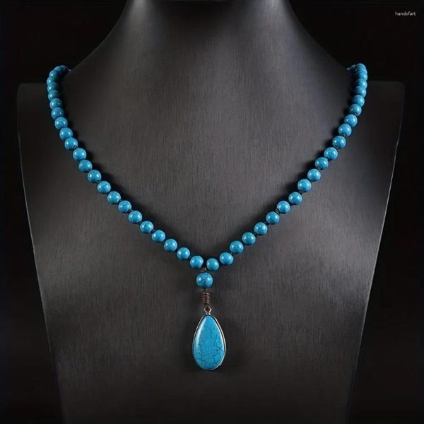 Цепочки в богемном этническом стиле, имитация синего бирюзового, винтажное длинное ожерелье, ювелирные изделия для женщин