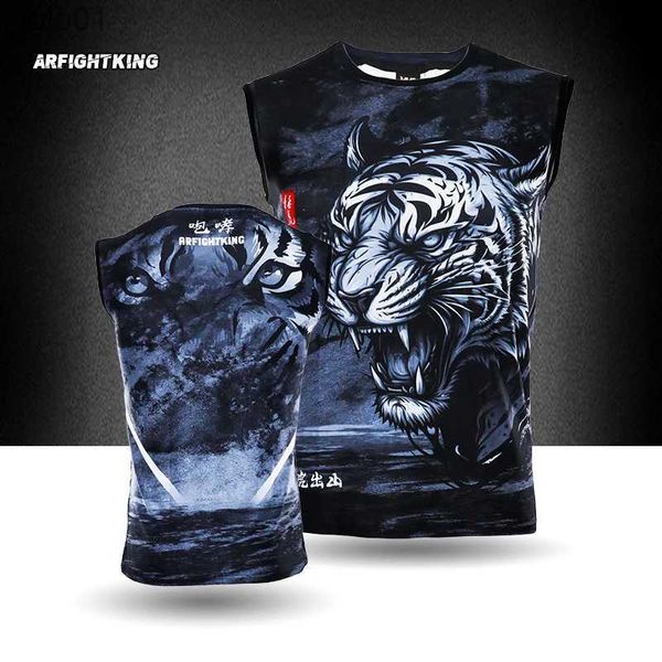 Homens camisetas Black Tiger MMA Polter Quick Seco S-2XL Lutador Thai Boxe Treinamento Jujitsu Artes Marciais Esportes Fitness Tank Top SlelessL231216