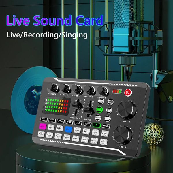 Mikrofone F998 Bluetooth-kompatible Soundkarte mit BM800 USB-Mikrofonset Studioaufnahme Telefon Computer Live Audio Mixer PC Sprachmischung