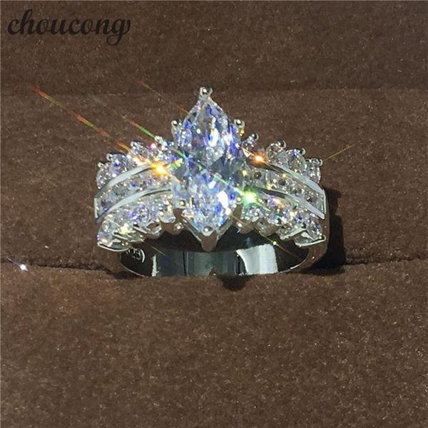 Choucong jóias artesanais corte marquise 5ct diamonique cz 925 prata esterlina noivado anel de banda de casamento para mulheres presente3210