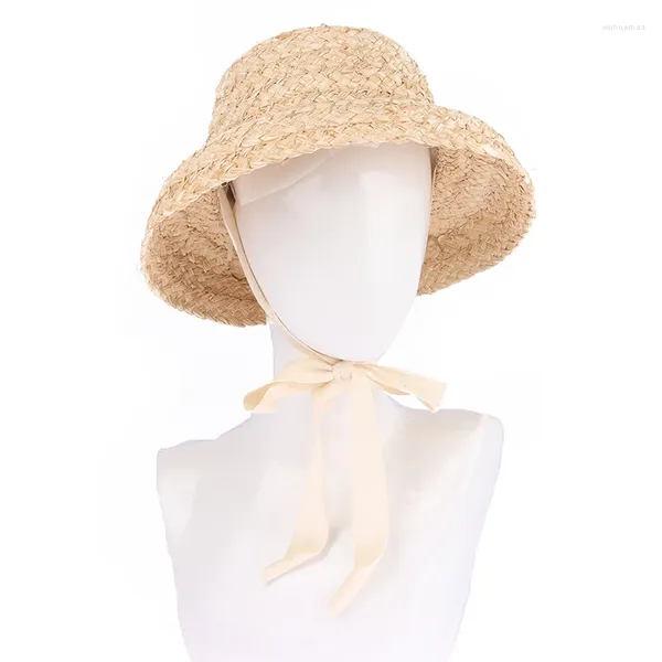 Chapéus 1 pc crianças mão-malha ráfia retro plana top sol meninas e meninos viagens ao ar livre protetor solar férias chapéu de palha com laço