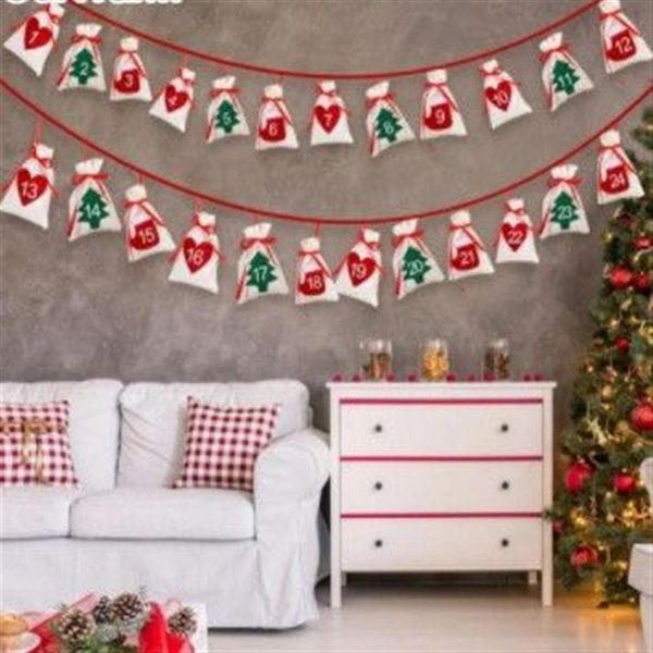 Calendario dell'Avvento di Natale in tessuto Ghirlanda Calendario dell'Avvento da appendere Sacchetti regalo Capodanno Famiglia 11x16 cm 24 pezzi 31 pezzi3147