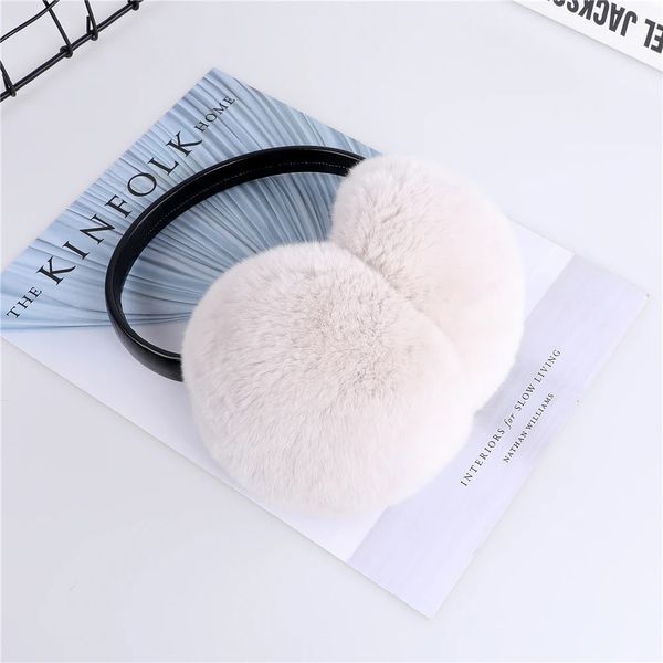 Ear Muffs Natural 100% Rex Rabbit Fur Earmuff Mulheres Outono e Inverno Quente Earmuffs Ear Cover Ear Warmer Ear Muffs Winter Leather Band 231215